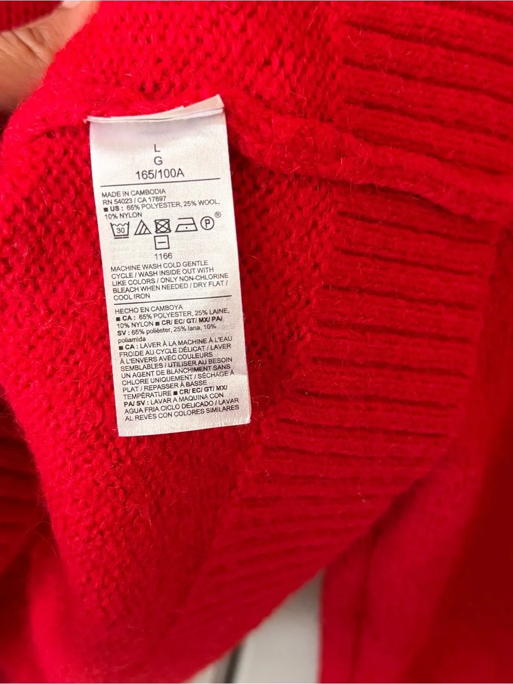 Old Navy Red Sweater LG Cropped Ribbed V-Neck Collar Wool Blend Soft Layering